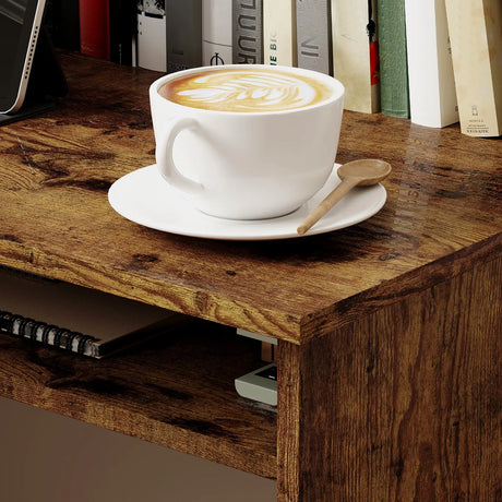 HOMCOM Boxy Work Desk, with Shelf - Wood-Effect