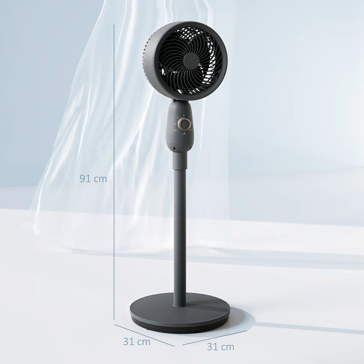 HOMCOM Pedestal Fan, Powerful Air Circulator, 12 Inch Floor Standing Fan with 3 Speed Settings, Oscillating Function for Bedroom, Home and Office, Grey