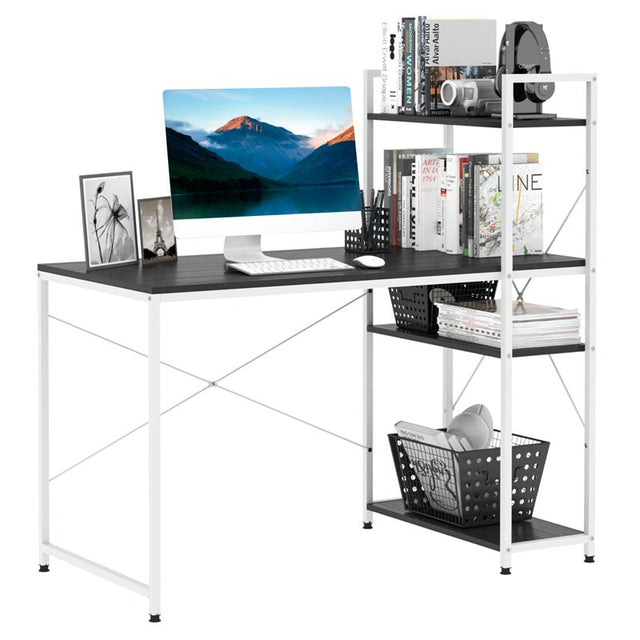 HOMCOM Computer Desk with Storage Shelves on Left or Right, Industrial Reversible Writing Desk for Home Office, Study, Easy Assembly, 120 x 64 x 121cm, Black and White