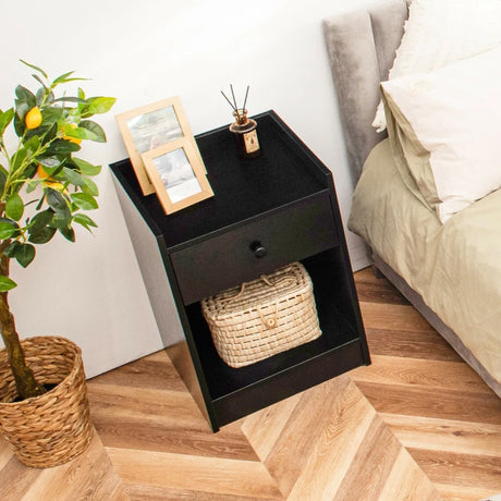 Set of 2 Nightstand with 1 Drawer and Storage Compartment