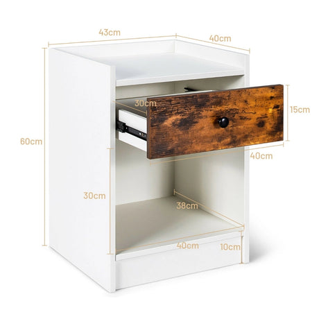 Set of 2 Nightstand with 1 Drawer and Storage Compartment