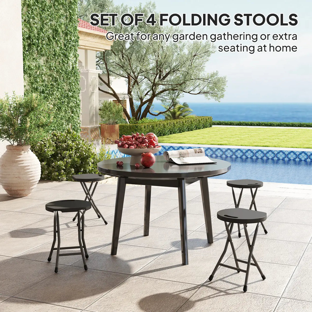 Outsunny Set of Four Folding Carry Stools - Charcoal Grey
