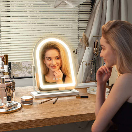 HOMCOM LED Vanity Mirror with Lights, 33 x 44.5cm Lighted Makeup Mirror with 3 Colour, 360° Rotation, Touch Screen, for Bedroom and Dressing Room, White