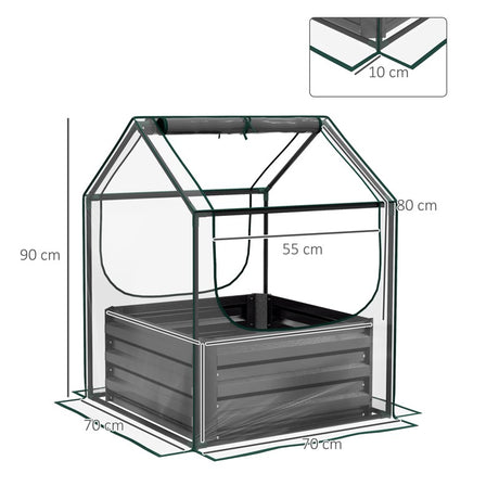 Outsunny Metal Planter Box with Cover, Raised Garden Bed with Greenhouse, for Herbs and Vegetables, Clear and Dark Grey