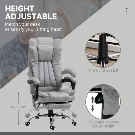 Vinsetto Office Chair with Massage and Heat, Microfibre Reclining Computer Desk Chair with Footrest and Adjustable Height, Swivel Wheels for Home Office, Grey
