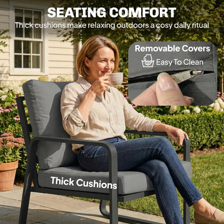 Outsunny 4 Piece Garden Furniture Set, Outdoor Sofa Set with Loveseat, 2 Armchairs, Coffee Table and Cushions