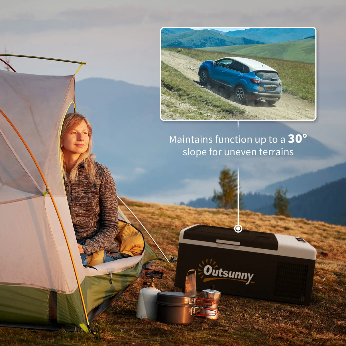 Outsunny 16L Portable Car Fridge, -20C to 10C Adjustable Temperature - Black/Grey