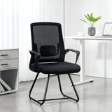 HOMCOM Desk Chair No Wheels, Office Chair with Mesh Back, Lumbar Support, Metal Base for Waiting Room, Conference Room, Black
