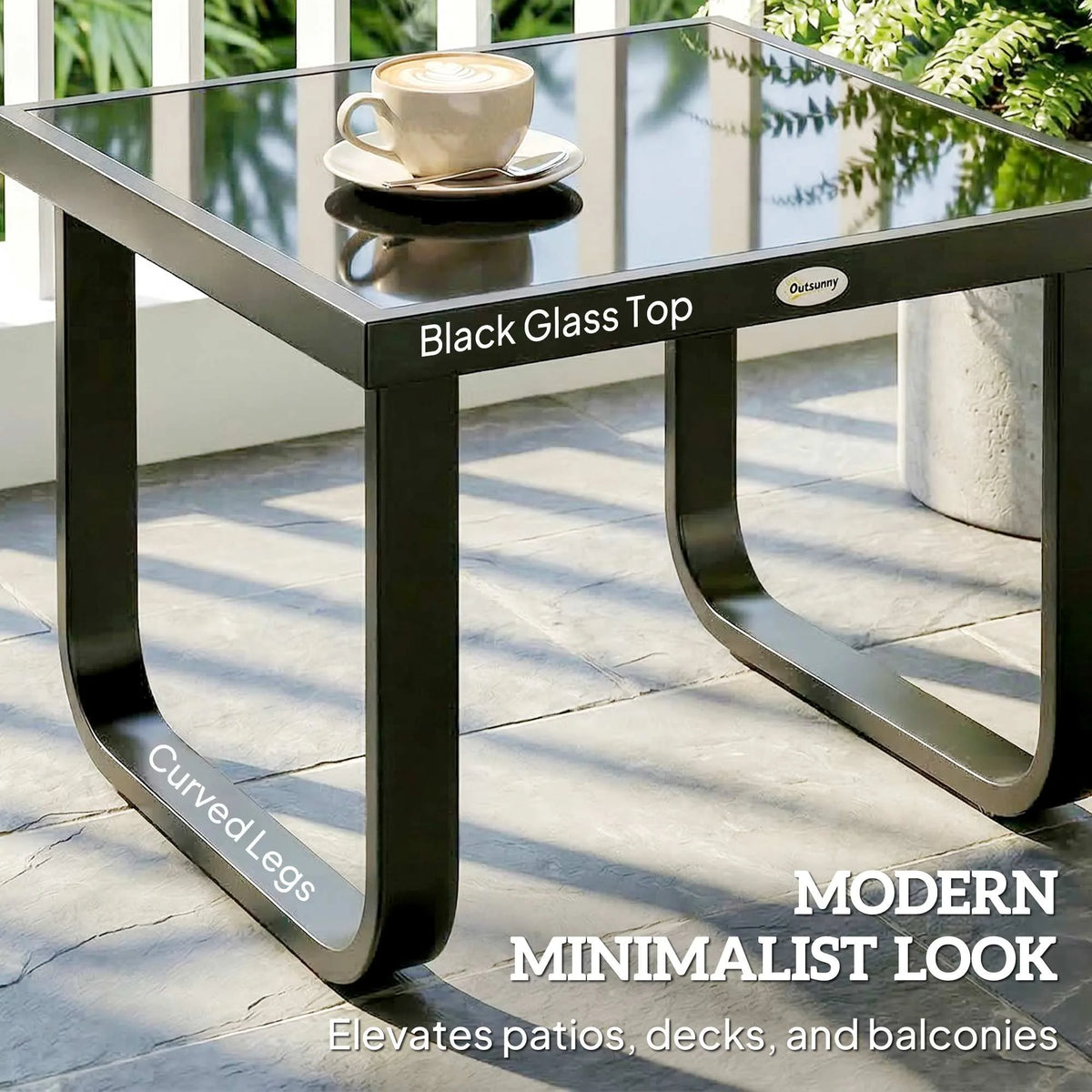 Outsunny Outdoor Garden Coffee Table, Rectangle Metal Side Table with Tempered Glass Tabletop, Adjustable Foot Pads