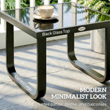 Outsunny Outdoor Garden Coffee Table, Rectangle Metal Side Table with Tempered Glass Tabletop, Adjustable Foot Pads