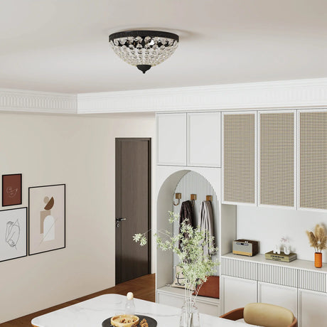 HOMCOM Crystal Chandelier Ceiling Light with 168 Octagonal Beads, Vintage 2-Light Flush Mount Ceiling Light for Living Room, Bedroom, Hallway, Dining Room, Black