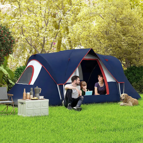 Outsunny 5-6 Man Camping Tent, Tunnel Tent, Water Resistant Hiking Shelter with Groundsheet and Carry Bag, Navy Blue