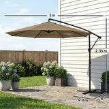 Outsunny 3 m Garden Cantilever Parasol with Cover, Round Overhanging Umbrella with 360 Rotation, Tilt, Khaki