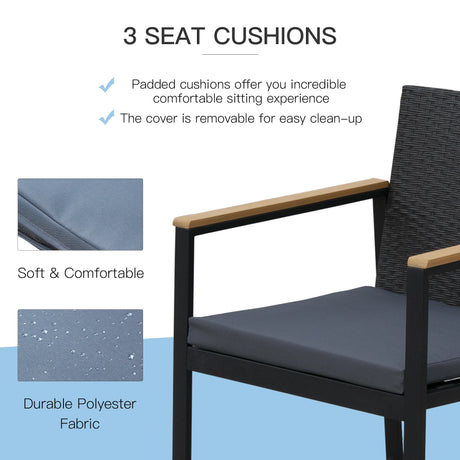Outsunny 4 Pieces Rattan Garden Furniture Set, 4 Seater Garden Sofa Set with Loveseat, 2 Armchairs and Glass Top Coffee Table, Wicker Outdoor Conservatory Furniture with Cushions for Patio, Black