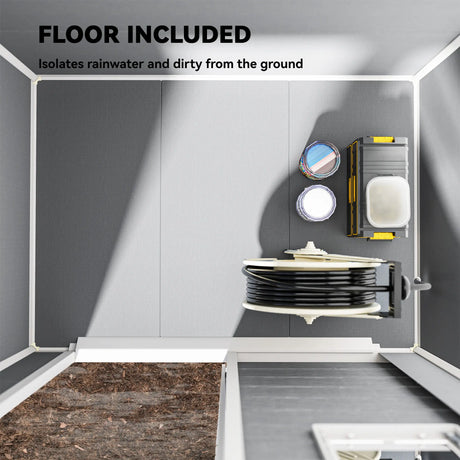 Outsunny 6 x 4ft Garden Shed, Plastic Shed with Floor, Window, Lockable Door and Vents, Wood Effect Resin Tool Shed for Outdoor, Grey