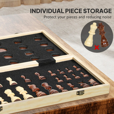 SPORTNOW 15 Inch Chess Set, Foldable Chess and Draughts Set, Brown