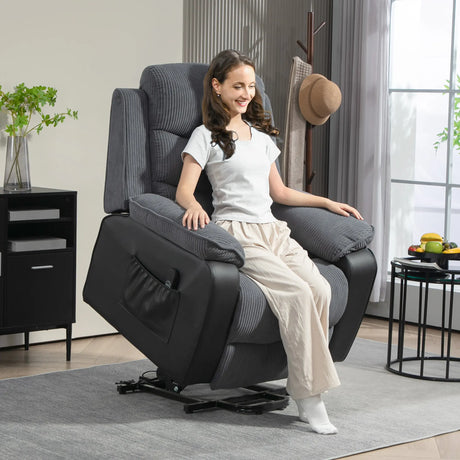 HOMCOM Overstuffed Corduroy Electric Lift Chair - Dark Grey