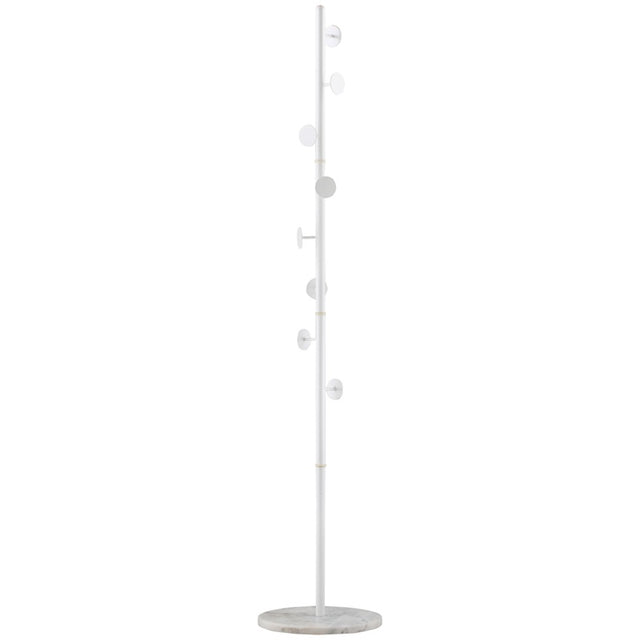 HOMCOM Coat Rack Free Standing Hall Tree with 8 Round Disc Hooks for Clothes, Hats,Purses, Steel Entryway Coat Stand with Marble Base for Entryway, Living Room, Bedroom, White