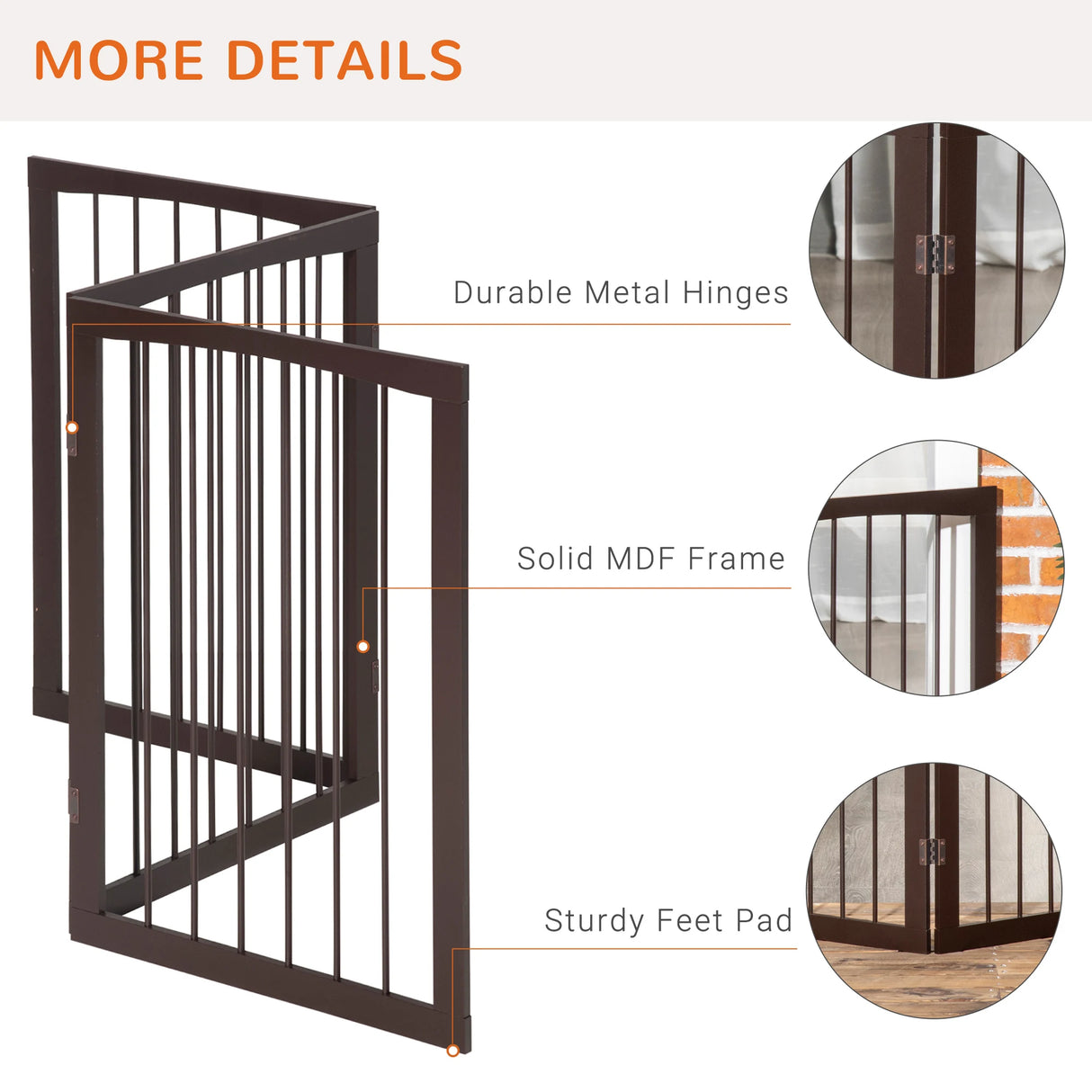 PawHut 3 Panel Stair Gate Foldable Dog Door Gate Indoor Free Standing Safety Gate Pet Barrier 76cm Height