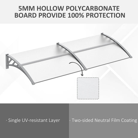 Outsunny Front Door Canopy Outdoor Awning Aluminium Rigid Plastic Polycarbonate Rain Shelter UV Water Rain Resistant 196 x 75cm Clear