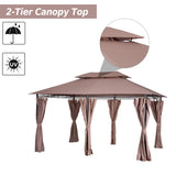 Outsunny 4m x 3(m)Garden Gazebo, Double Roof Outdoor Gazebo Canopy Shelter with Curtains, Solid Steel Frame for Lawn and Deck, Brown