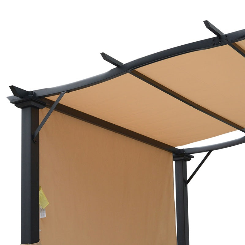 Outsunny Outdoor Retractable Pergola Garden Gazebo with Two Adjustable Side Canopy Overhead Sun Shade Backyard Canopy Cover, Steel Khaki 2.96x2.45x2.3m