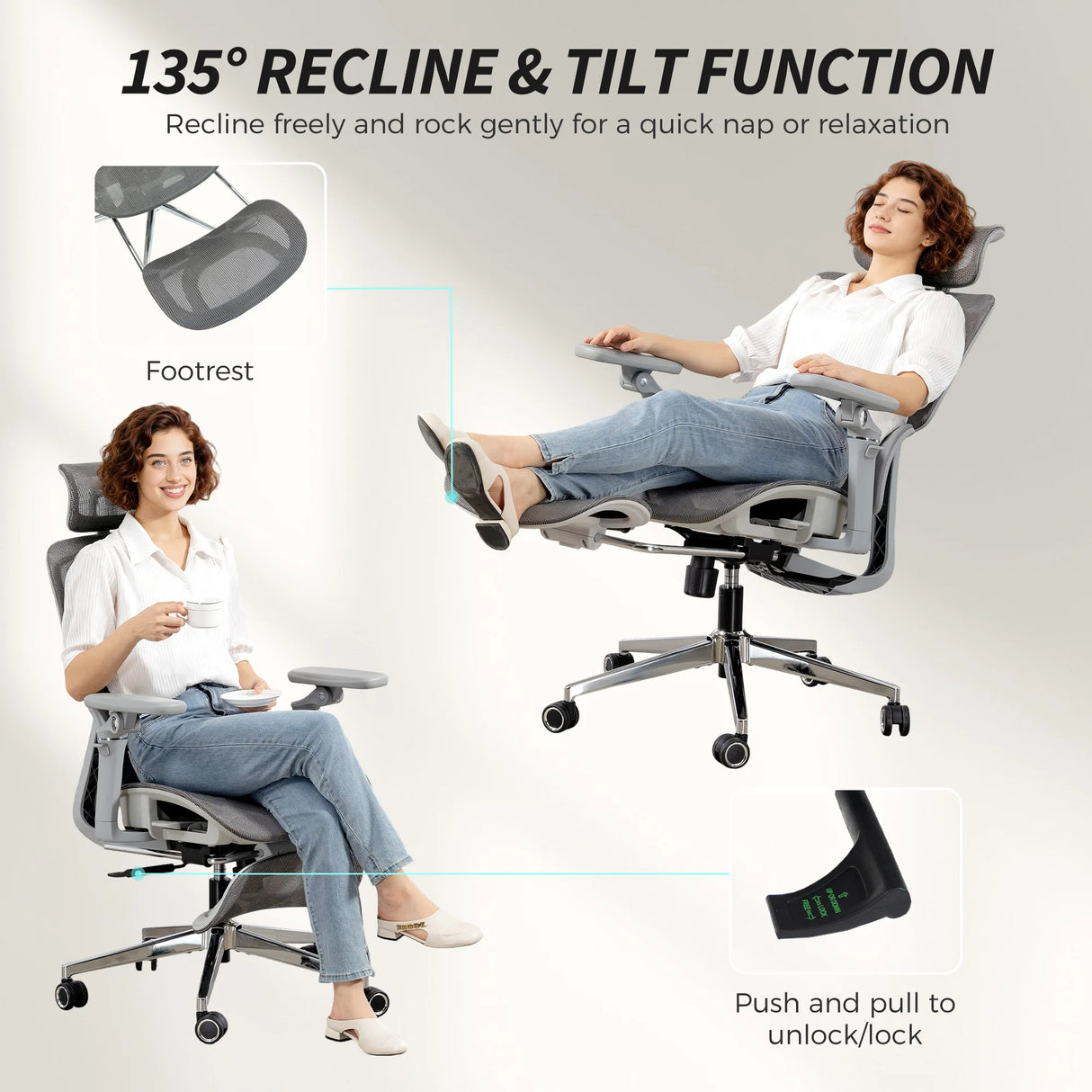 HOMCOM Ergonomic Office Chair, High Back Mesh Desk Chair, Grey