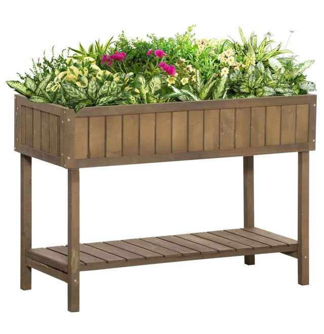 Outsunny Wooden Herb Planter Raised Bed Container Garden Plant Stand Bed 8 Boxes 110L x 46W x 76Hcm Brown