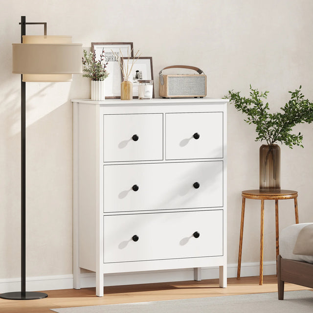 HOMCOM Modern Chest of Drawers, 4 Drawer Dresser Clothes Storage Organiser for Living Room, Hallway, Entryway, White