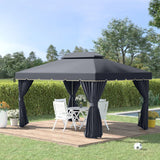 Outsunny 3 x 4m Aluminium Garden Gazebo, Marquee Canopy Shelter Pavilion Party Tent with Nets and Curtains for Garden and Deck, Black