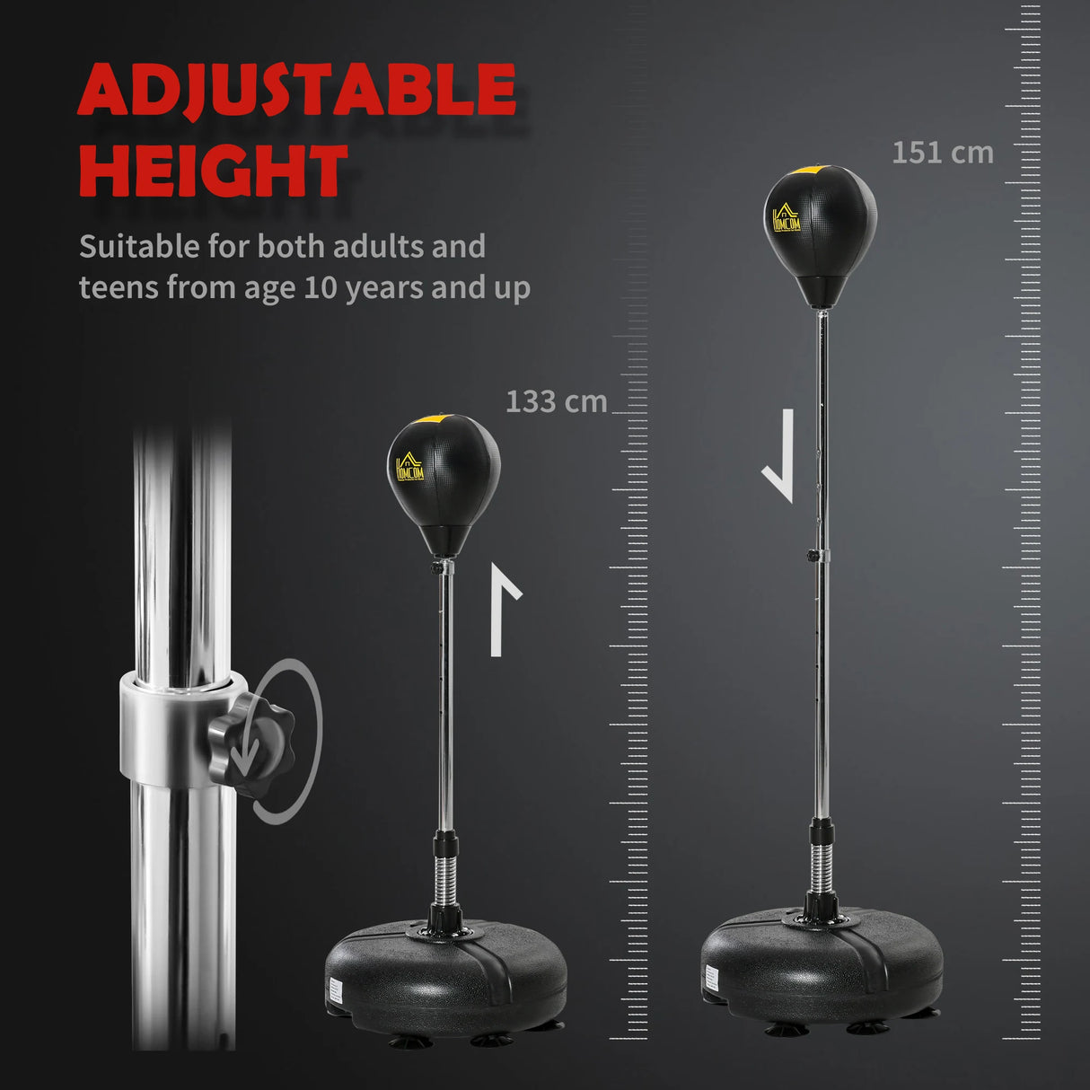 HOMCOM Punching Bag with Stand, 133-151cm Adjustable Height, for Teens, Gold Tone/Black