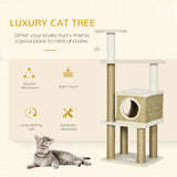 PawHut Cat Tree, with Scratching Post, Cat House & Hanging Toy Ball - Beige
