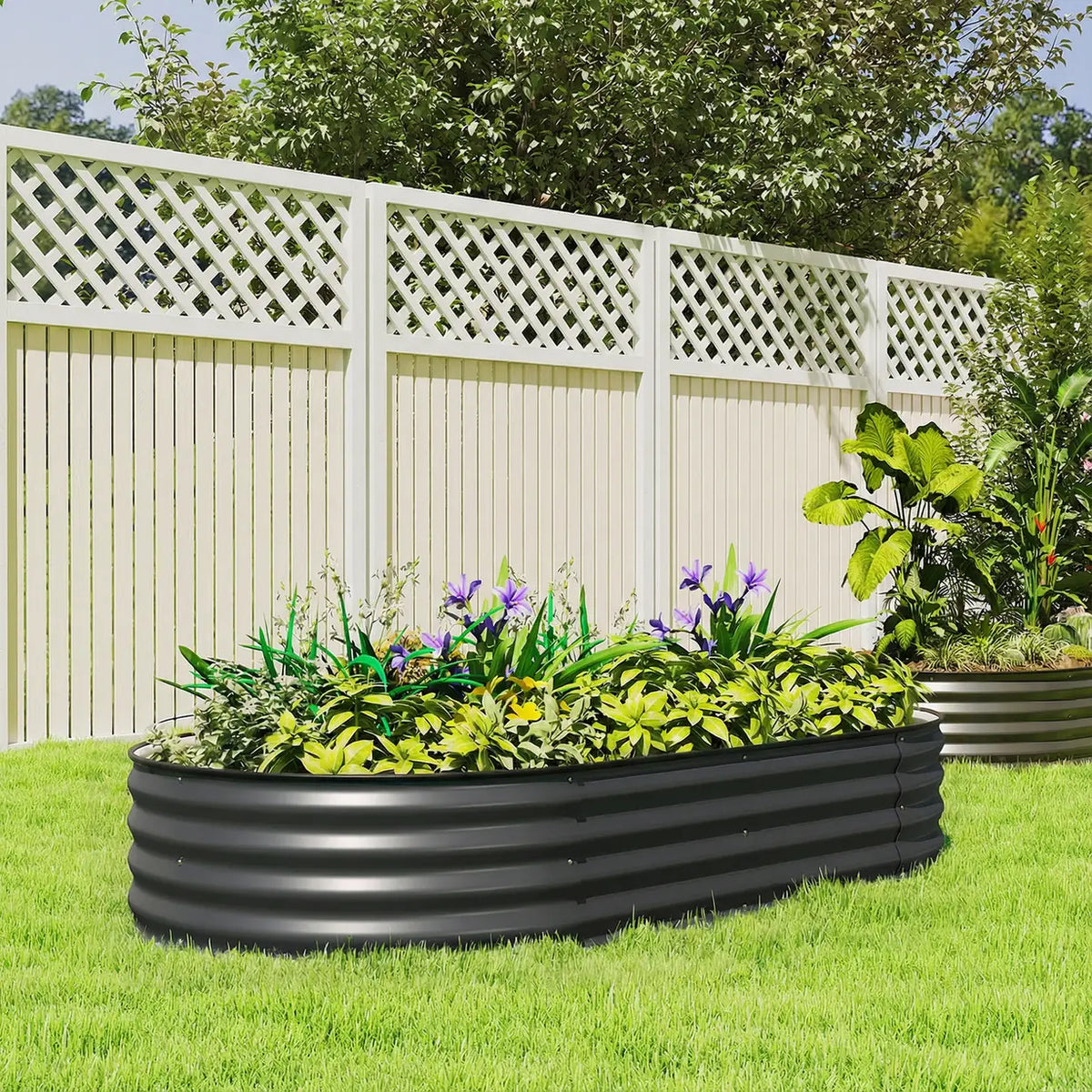 Outsunny Galvanised Raised Garden Bed, Metal Planter Box with Safety Edging, for Flowers, Herbs, Succulents, Dark Grey