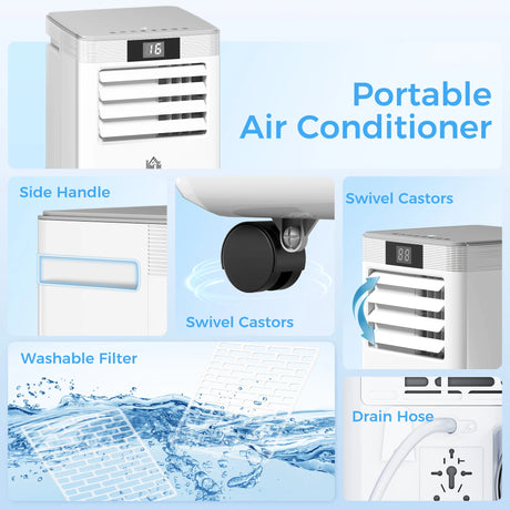 HOMCOM 10000 BTU Air Conditioning Unit, 4-in-1 Portable Air Conditioner, Dehumidifier, Cooling, Fan, Sleep Mode, with Remote Control, LED Display, 2 Speeds, 24H Timer, Window Venting Kit, 22m2