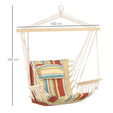 Outsunny Hanging Hammock Chair Swing Chair Thick Rope Frame Safe Wide Seat Indoor Outdoor Home, Patio, Yard, Garde Spot Stylish Multi-Color Stripe