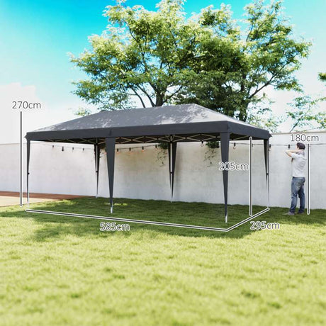 Outsunny Pop Up Gazebo, Double Roof Foldable Canopy Tent, Height Adjustable Wedding Awning Canopy w/ Carrying Bag, 6 m x 3 m x 2.7 m, Grey