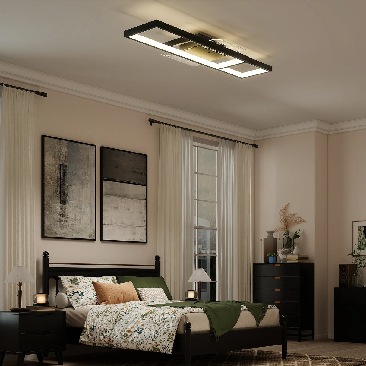 HOMCOM LED Ceiling Light, Modern Dimmable Ceiling Light with Wall Switch & Remote Control, Flush Mount Ceiling Lamp with 3000-6000K Colour Temperatures for Living Room, Bedroom, Black