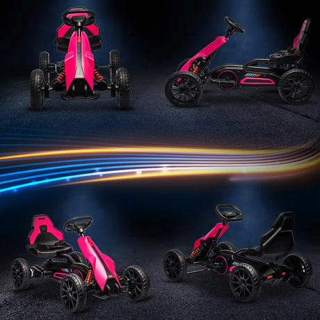 HOMCOM 12V Electric Go-Kart for Kids, Ride-On Racing Go-Kart, with Forward and Reversing Functions, for Ages 3-8 Years - Pink