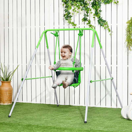 Outsunny Kids Swing, Steel Nursery Swing, with Seatbelt, High Support Back, Front Guard, for Ages 6-36 Months - Green