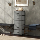 HOMCOM Fabric Chest of Drawers, Industrial Bedroom Dresser with 5 Fabric Drawers, Steel Frame and Wooden Top for Nursery, Living Room, Hallway, Rustic Brown and Grey