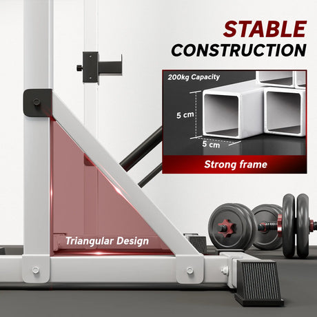 HOMCOM Weights Bar Barbell Rack Squat Stand Adjustable Portable Weight Lifting Max Load 200kg, Suitable For Home Gym Training Work Out