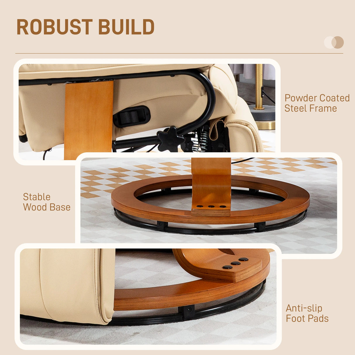 HOMCOM Faux Leather Recliner Chair - Beige