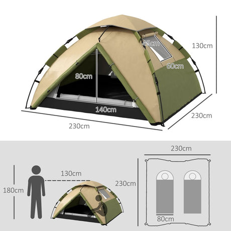 Outsunny Two-Man One Room Camping Tent, with Accessories - Dark Green