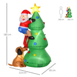 HOMCOM 6ft Inflatable Christmas Tree, LED Lighted with Santa Claus Dog for Home Indoor Outdoor Garden Lawn Decoration Party Prop