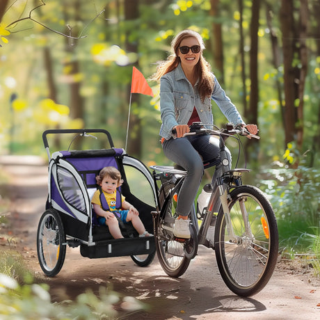 HOMCOM Baby Bike Trailer with 5 Point Harness, Steel Frame, Reflectors, Safety Flag, Hitch Coupler, Purple