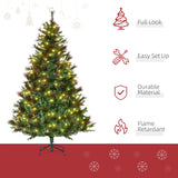HOMCOM 1.8m 6ft Pre-Lit Christmas Tree Artificial Spruce Xmas Tree Warm White LED Holiday Dcor with Metal Stand