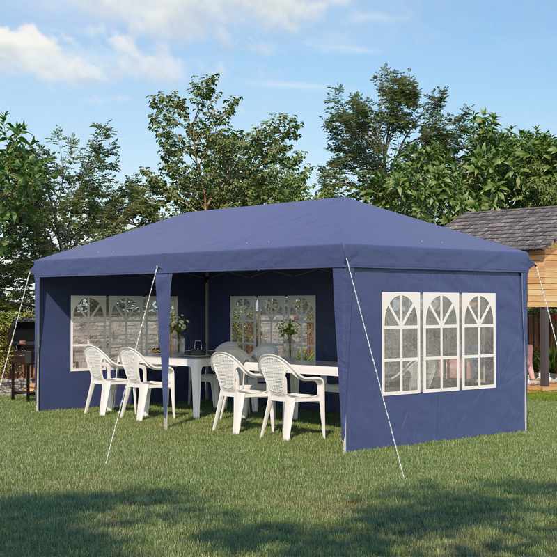 Outsunny 3 x 6m Pop Up Gazebo, Height Adjustable Marquee Party Tent with Sidewalls and Storage Bag, Blue