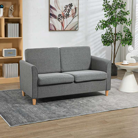 HOMCOM Compact Loveseat Sofa, Modern 2 Seater Sofa for Living Room with Wood Legs and Armrests, Grey