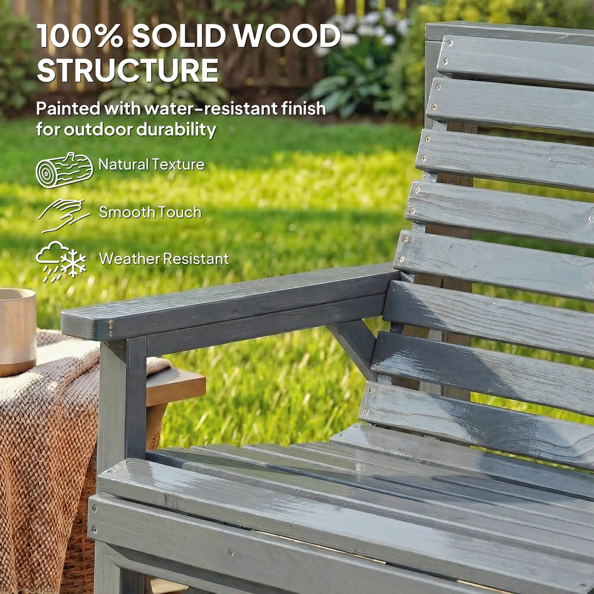 Outsunny Wooden Garden Furniture Set with Parasol Hole, 1 Chair, 1 Bench and Detachable Table, Grey Embossed Finish