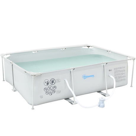 Outsunny Steel Frame Pool with Filter Pump, Filter Cartridge, Reinforced Sidewalls Rust Resistant Above Ground Swimming Pool 292 x 190 x 75cm, Grey